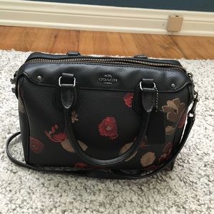 Coach - small black satchel with florals
